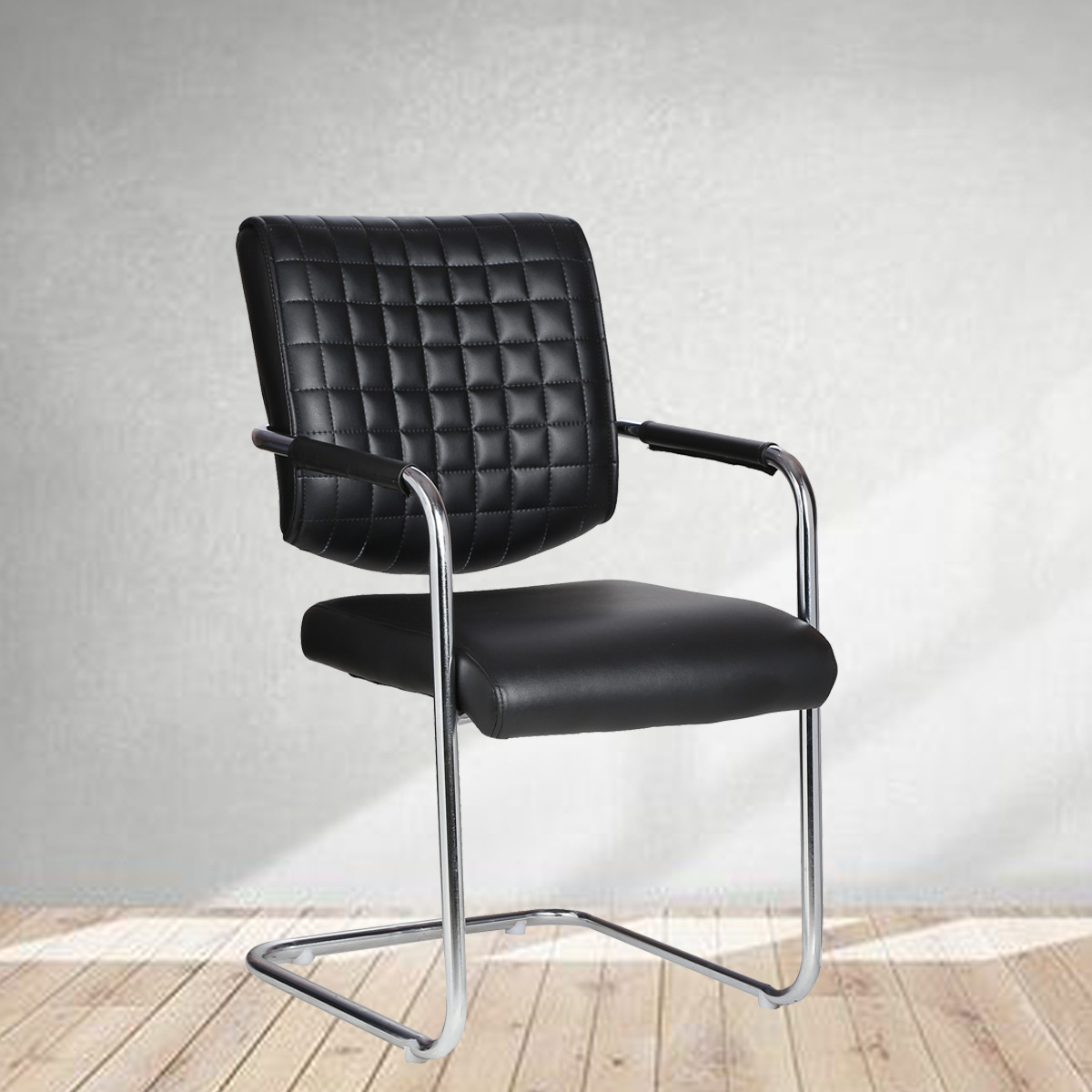 ML-431-Fixed Stand Black Leather Aleman Office Visitor Chair