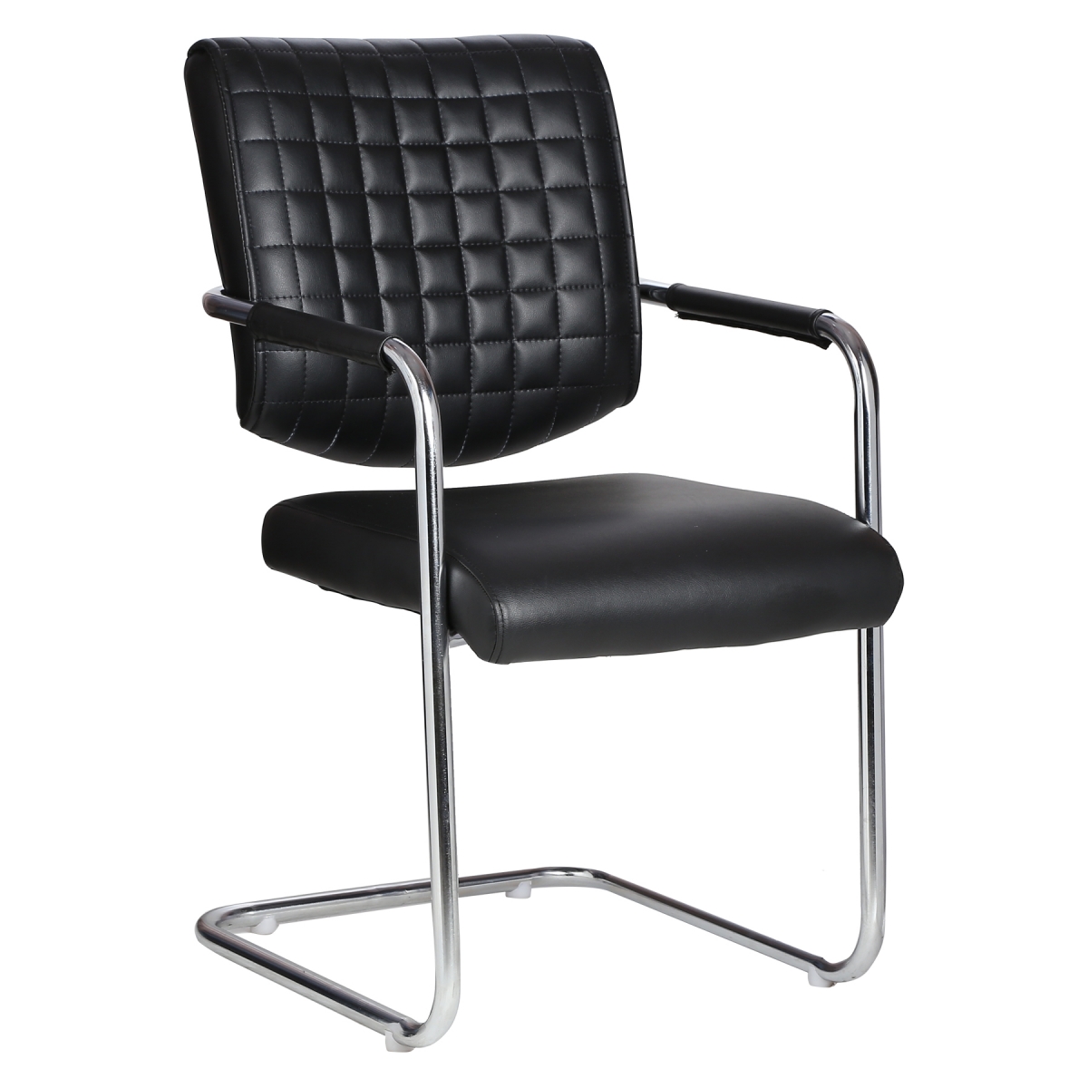 ML-431-Fixed Stand Black Leather Aleman Office Visitor Chair - Image 2