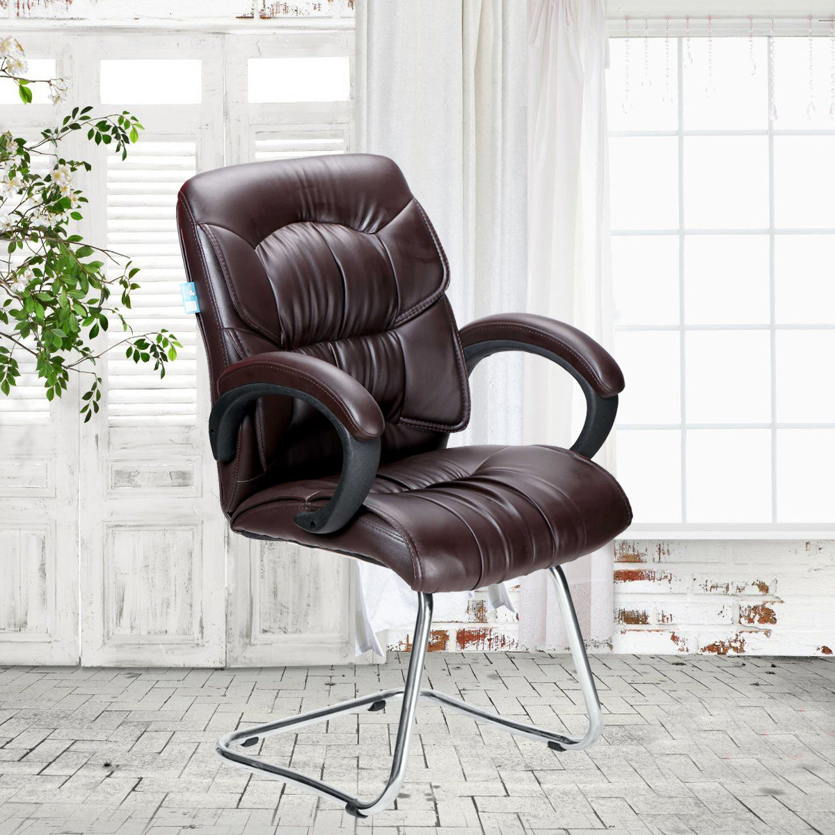 ML-750-Simplepiel Mid Back Visitor Chair In Brown Color