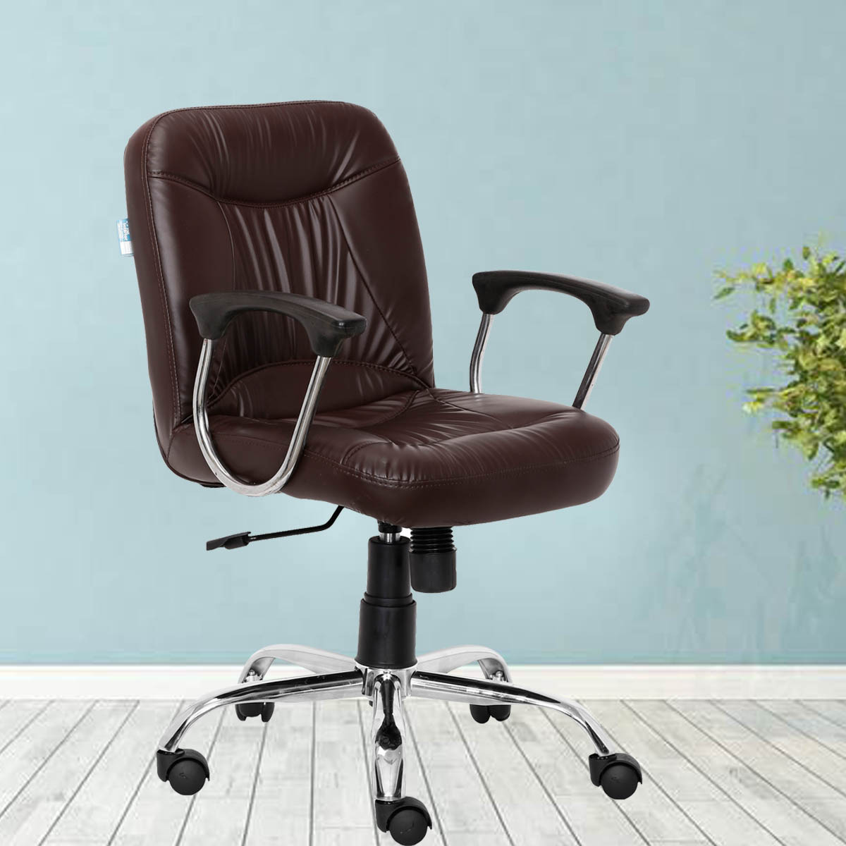 ML-1011-Leather Mid Back Workstation Chair In Brown Color