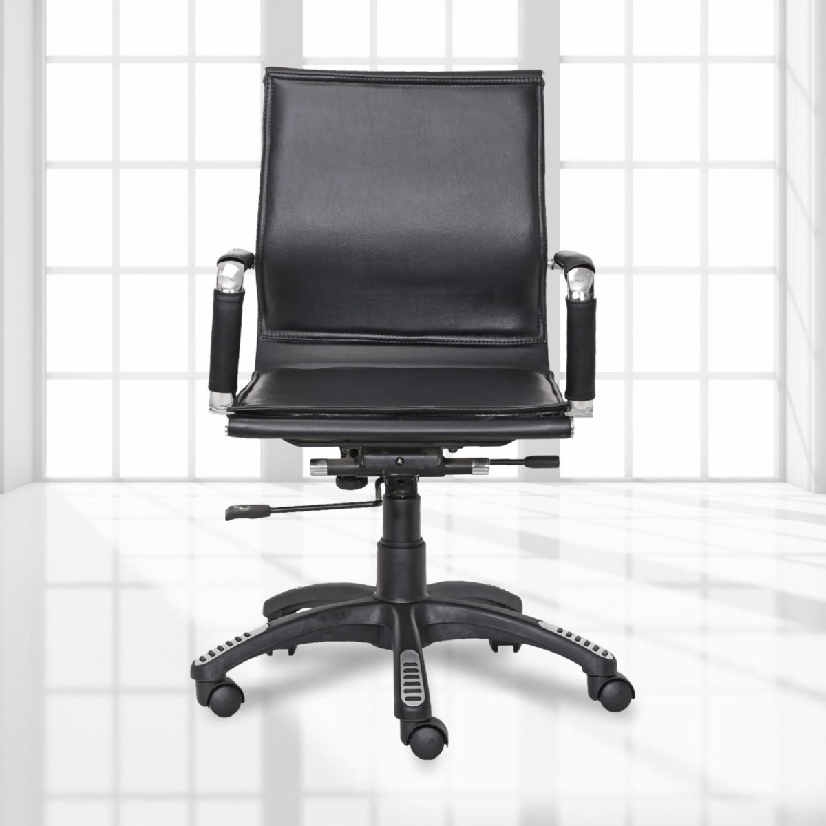 ML-1055 LEATHERETTE EXECUTIVE SLEEK DOUBLE CUSHIONED CHAIR IN BLACK COLOR