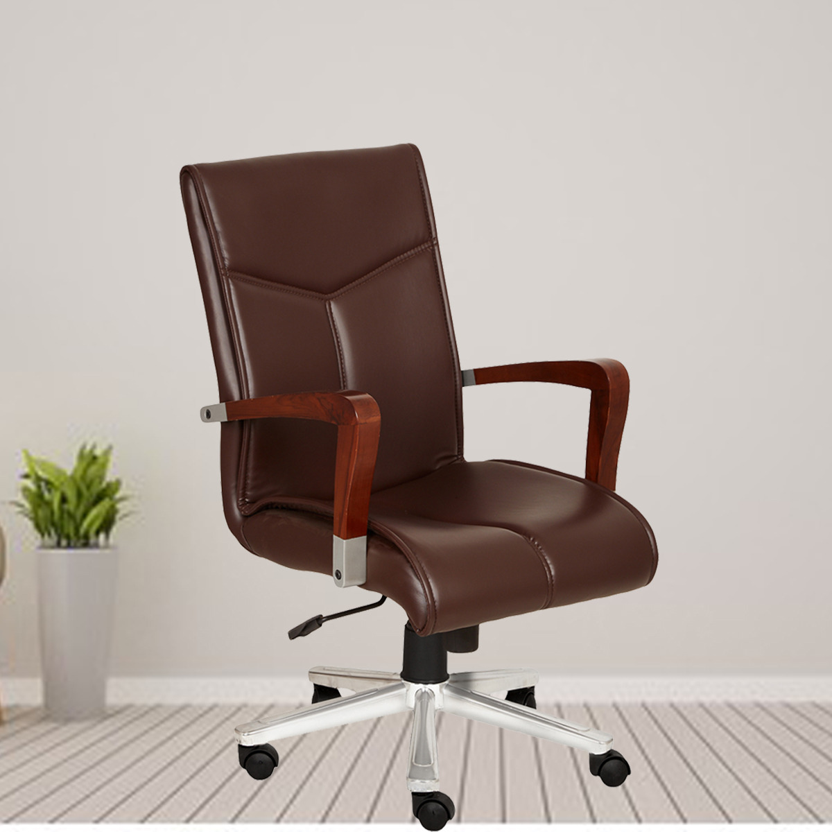 ML-1606 Classic Leatherette Executive Office Chair With Wooden Arm