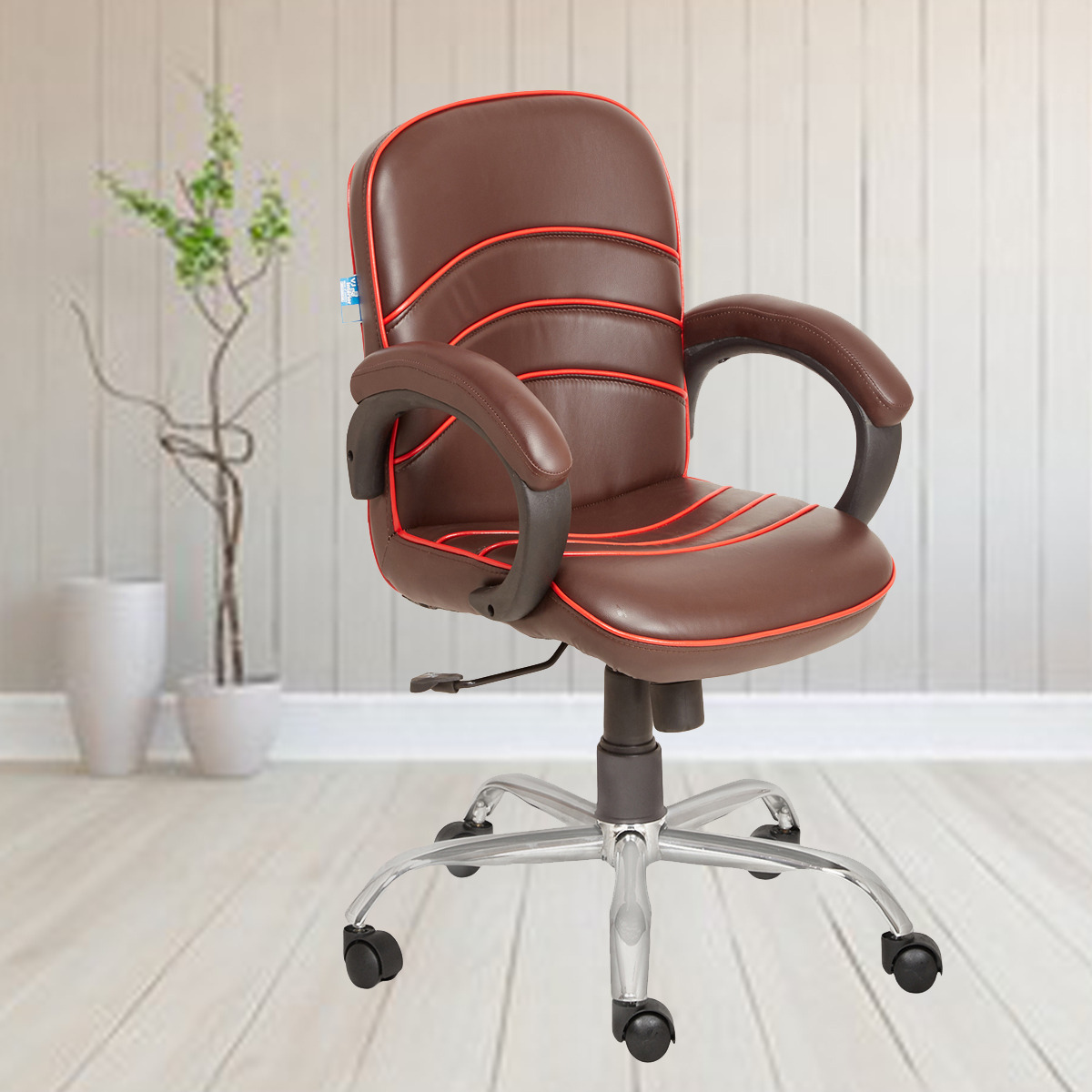 ML-1639-Low Back Brown Executive Office Chair With Red Outline