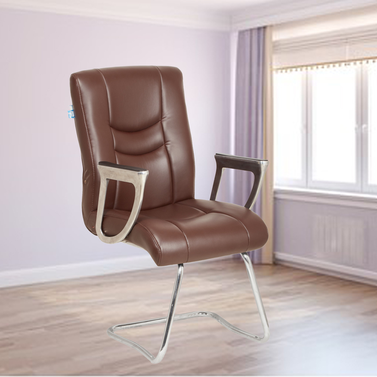 ML-1668-Fixed Base Medium Brown Leatherette Visitor Office Chair