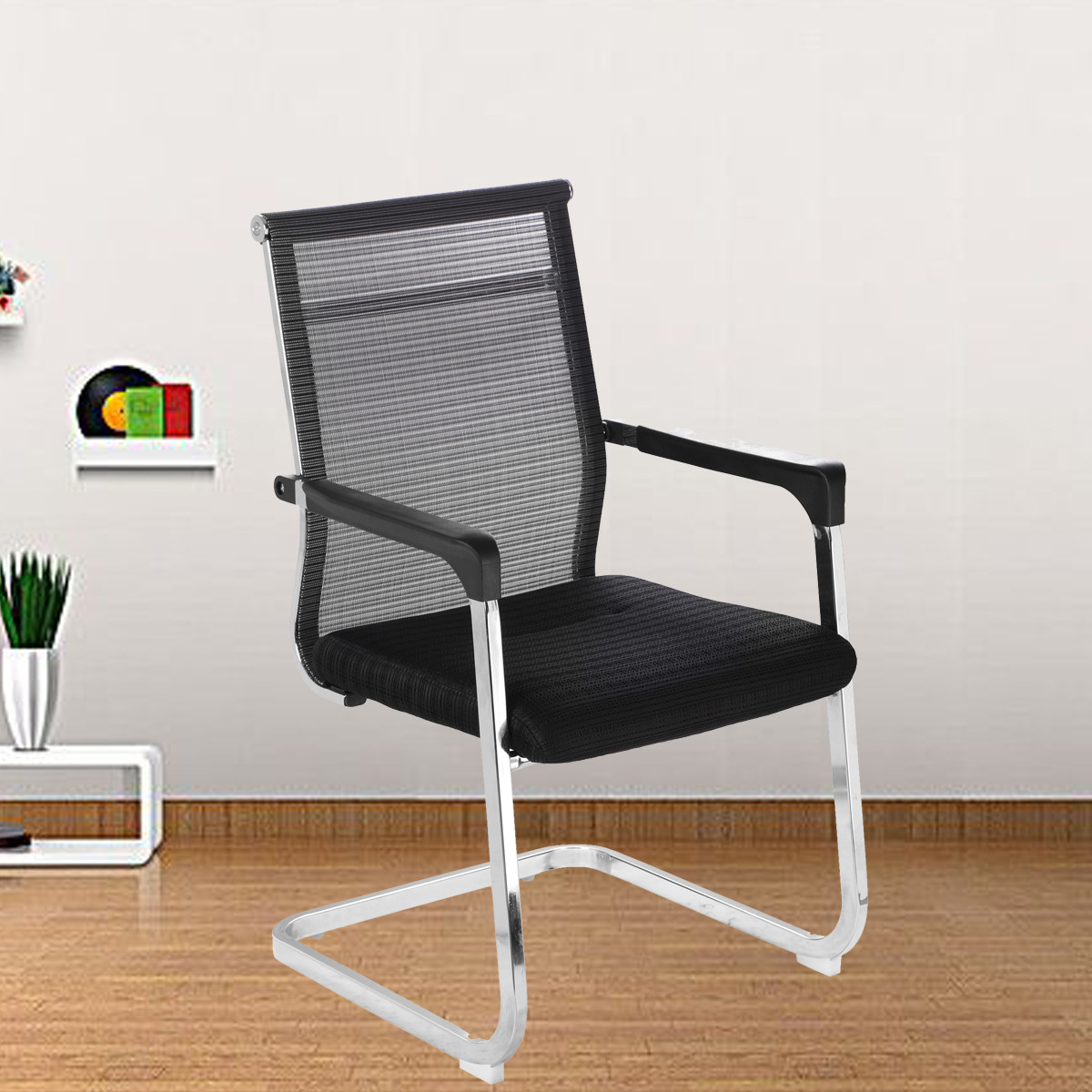 ML-755 GLASEAR MEDIUM BACK VISITOR CHAIR IN BLACK & WHITE NETTED COLOR